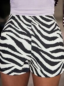 Hauture Women's Zebra Print Long Sleeve Top And Shorts Casual Daily Set - Black and White - View 5