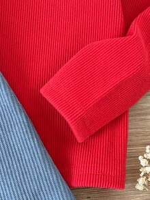 SHEIN Baby Girl Casual Comfortable Daily Versatile Red Long Sleeve Top With Fuzzy Strawberry Patchwork Overall Dress Set - Multicolor - View 7