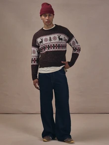 Musero Oversized Drop Shoulder Polka Intarsia Knit Brushed Sweater Autum Winter Christmas Essentials - Multicolor - View 2