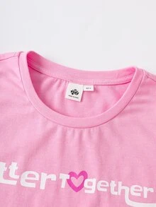 My Little Pony X SHEIN Tween Girl Letter Cartoon Print T-Shirt And Shorts Casual Daily Outfit Set - Pink - View 4