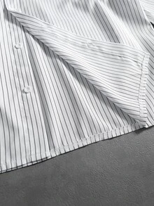 ROMWE MEN Street Life Women's Striped Letter Print Casual Daily Wear Shirt - White - View 9