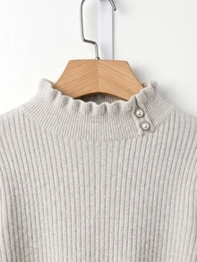 GlowEve CURVE Sweater Lengan Panjang Wanita Ukuran Besar Warna Polos untuk Pemakaian Sehari-hari Kasual - Aprikot - View 3