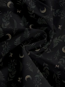 ROMWE Fairycore Rok Mini Seksi Belahan untuk Wanita dengan Motif Matahari, Bulan, Bintang, Daun, Hutan Gelap Misterius - Hitam - View 4