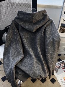 INAWLY Women's Solid Color Long Sleeve Pocket Design Drawstring Hooded Fleece Sweatshirt, Autumn/Winter - Dark Grey - View 2