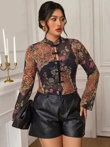 EastFlair ملابس علوية نسائية مثيرة بطبعات نمر وزهور بمقاسات كبيرة - متعدد الألوان - مشاهدة 5
