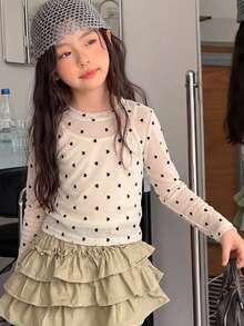 Dazy Kids Tween Girls' Polka Dot Crew Neck T-Shirt - Beige - View 5