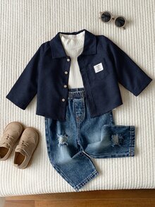 SHEIN 3 قطع/مجموعة ملابس كاجوال للأطفال الذكور في فصل الخريف/الشتاء تشمل تي شيرت داخلي، - متعدد الألوان - مشاهدة 7