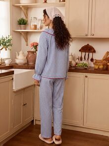 Tulorae French Plaid Women's Pajama Set, Casual Loose Long Sleeve Long Pants Loungewear For Spring And Autumn - Multicolor - View 2