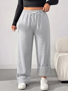 Comfortcana Plus Size Women Drawstring Waist Wide Leg Loose High Waisted Casual Sweatpants Graduation,Back To School Outfits,Graduation,Teacher For - Light Grey - View 4