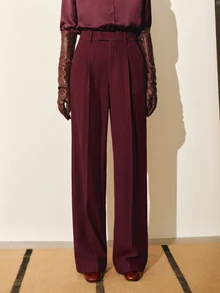 MOTF PREMIUM WOMEN'S AUTUMN/WINTER WOOL STRIPED STRAIGHT LEG SUIT PANTS - Burgundy - View 6