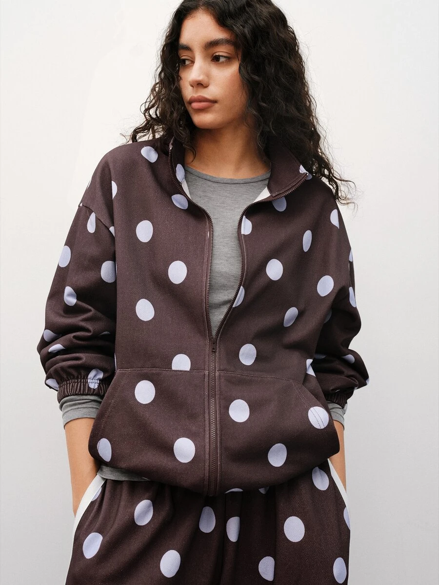 Maija Women's Polka Dot Zipper Casual Versatile Long Sleeve Jacket - Multicolor - View 1