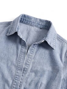 Elenzga Women's Long Sleeve Single-Breasted Casual Denim Shirt - Blue - View 5