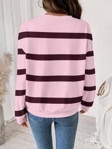 SHEIN LUNE Áo nỉ dài tay kẻ sọc phong cách thường ngày đa năng cho nữ - trắng - Xem 2