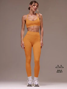 Musera Sport 女款交叉背上衣與緊身褲運動套裝 健身瑜伽皮拉提斯日常休閒 - 橘色 - 查看 1