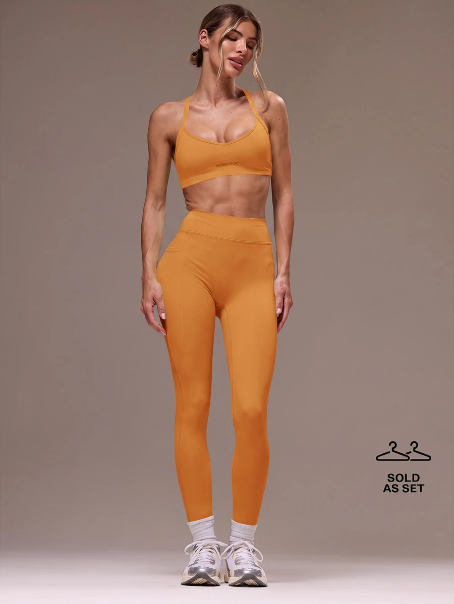 Musera Sport 女款交叉背上衣與緊身褲運動套裝 健身瑜伽皮拉提斯日常休閒 - 橘色 - 查看 1