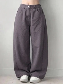 DAZY Women's Street Style Streetwear Button Pocket Loose Fit Denim Jeans Everyday Going Out Dark Grey - Grey - View 2