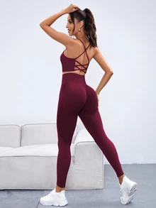Velisys Velisys Seamless High Elasticity Sports Fitness Set Bra Shorts And Bra Pants 2 Pieces Set - Multicolor - View 4
