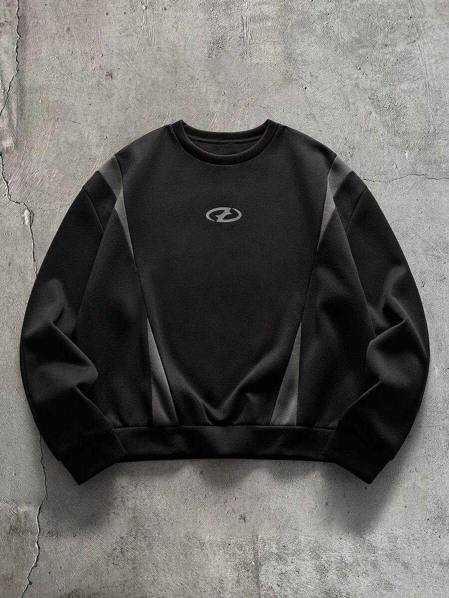 AXEPEAK Sweatshirt Pullover Pria Lengan Panjang Kerah Bulat Potongan Longgar - Hitam - View 1