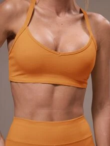 Musera Sport 女款交叉背上衣與緊身褲運動套裝 健身瑜伽皮拉提斯日常休閒 - 橘色 - 查看 7