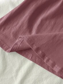 Tseoso 女款新款棉感蓮紫色 95%棉半開鈕扣 T-shirt，四季百搭，適合春秋居家穿著 - 藕粉色 - 查看 7