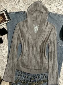 Sunspun Plus Size Women's Lace Patchwork Casual Versatile Daily Wear Hooded Sweater - Grey - View 1
