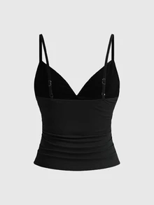 ROMWE Grunge Punk Spring/Summer Sexy Halloween Dark Punk Rivet Patchwork Women Top - Black - View 2