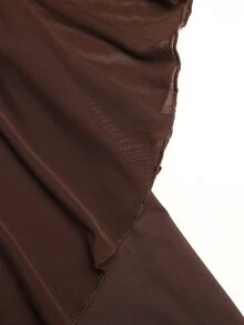Tween女孩夏季優雅度假派對咖啡棕色百褶不對稱領無袖修身洋裝 - 棕色 - 查看 4