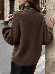 Cévolie Brown French Style Pullover Long Sleeve Sweater - Brown - View 2