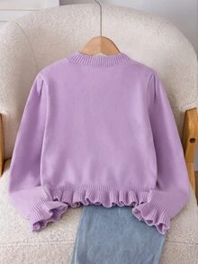 SHEIN 少女甜美 3D 裝飾荷葉邊下擺針織衫 - 紫色 - 查看 2