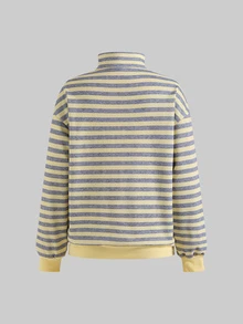 SHEIN EZwear 女款寬鬆半拉鍊高領運動衫，厚實材質，適合秋冬穿著 - 黃色 - 查看 4