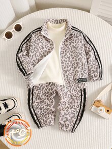 SHEIN 男女嬰兒/幼兒 2件組 秋冬加厚抓絨內裡休閒運動風迷彩立領夾克套裝，衛衣套裝，嬰兒冬季服飾，運動服 - 彩色 - 查看 3