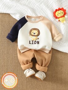 Baby Boy Cartoon Animal Pattern Knit Soft Crew Neck Long Sleeve Pullover Sweatshirt Elastic Waist Cuffed Pants 2 Pieces Set Versatile Comfortable - Multicolor - View 1