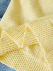 SHEIN Tween Girl CasualPullover Sweater, Elegant Embroidery Lace Trim Heart Embroidery Loose Raglan Sleeve Pullover Sweater, Soft Comfortable Thickened - Yellow - View 8