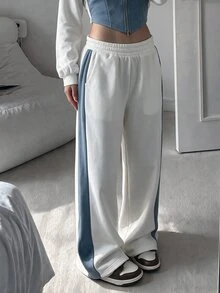 Aidyla Women's Long Colorblock Pocket Casual Daily Home Wear White Versatile Sweatpants - Multicolor - View 1