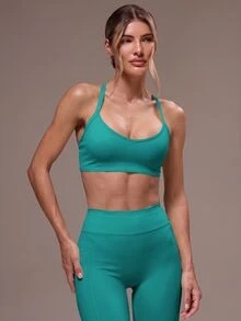 Musera Sport 女款交叉背上衣與緊身褲運動套裝 健身瑜伽皮拉提斯日常休閒 - 水鴨藍 - 查看 5