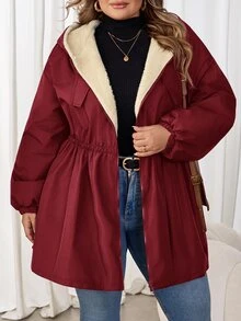 SHEIN CURVE+ Plus Size Women's Waist Cinched Warm Hooded Jacket, Autumn ...