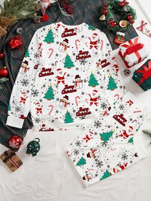 Manfinity Homme 男士聖誕圖案印花長袖上衣與長褲家居服套裝 - 白色 - 查看 3