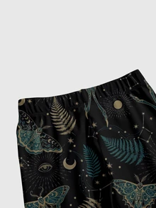 ROMWE Goth Dark Punk Moth Moon Sun Star Sexy Hot Girl Tight Leggings - Black - View 3