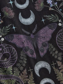 ROMWE Moth Butterfly Plant Mushroom Sun Moon Eye All-Over Print Gothic Patchwork Mesh Knit Women's Bodysuit - Black - View 4