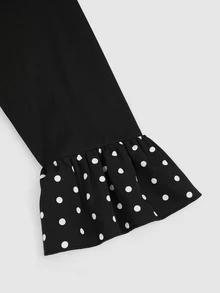 Sweetra Plus Size Polka Dot Ruffle Patchwork Long Sleeve Jacket - Black - View 4