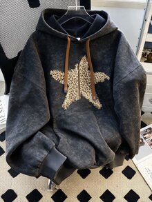 INAWLY Women's Solid Color Long Sleeve Pocket Design Drawstring Hooded Fleece Sweatshirt, Autumn/Winter - Dark Grey - View 1