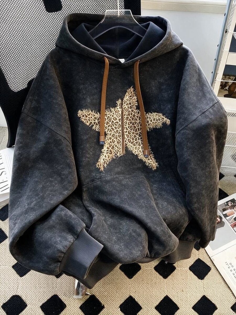 INAWLY Women's Solid Color Long Sleeve Pocket Design Drawstring Hooded Fleece Sweatshirt, Autumn/Winter - Dark Grey - View 1