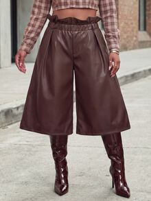 Slaydiva Plus Size Women's Solid Color Casual Versatile Daily Wear Capri Pants - Brown - View 6