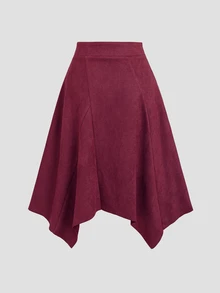Sweetra Women's Summer New Suede Fabric Asymmetrical Hemline Skirt, Suitable For Shopping, Commuting And Daily Wear - Burgundy - View 2