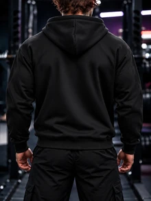 GymBeat Men's Striped Colorblock Zip-Up Hooded Sports Jacket - Black - View 2