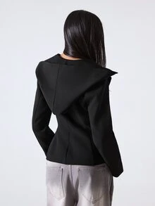 LYSMO Women's Solid Color Double-Breasted Long Sleeve Casual Blazer - Black - View 2