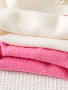 Cozy Pixies Baby Girl Casual Comfortable Versatile Cute White Crew Neck Autumn Winter Sweatshirt + Pink Crew Neck Sweatshirt Set Pcs - Multicolor - View 7