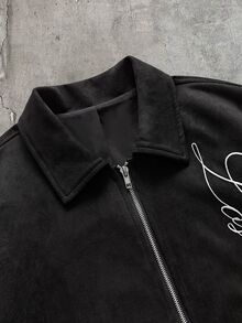 AXEPEAK 男士字母刺繡長袖拉鍊夾克 - 黑色 - 查看 5