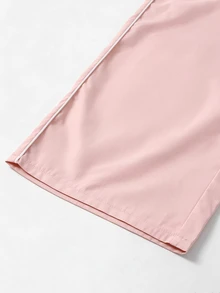 SHEIN Sparklyn 青少年女孩直筒白色冬季Y2K返校經典休閒長褲，春秋款雙層腰頭，舒適運動衫材質 - 粉色 - 查看 7