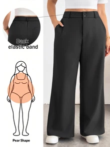 Shapeblank Plus Size Women's Solid Color High Waist Pocket Wide Leg Loose Long Pants Fall - Dark Grey - View 9